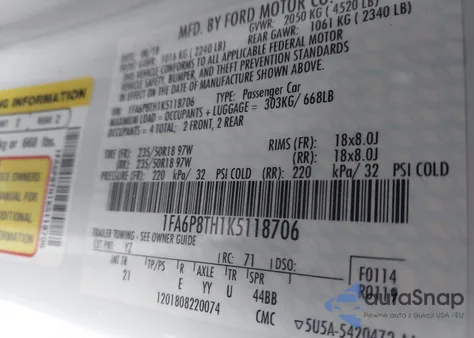 2019 Ford Mustang Ecoboost из США, поврежденный, VIN 1FA6P8TH1K5118706